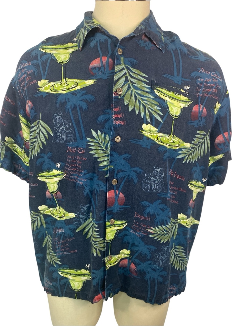 Big Dogs Navy Linen Blend Tropical Print Short-Sleeve Shirt Men’s XL